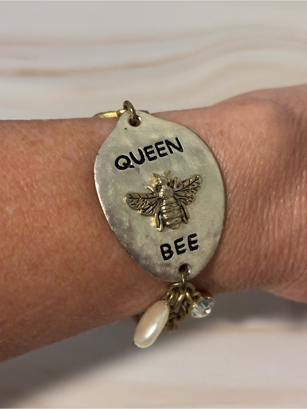 Queen Bee Oval Charm Toggle Bracelet - Gold & Silver Tone 7”-7.25”
